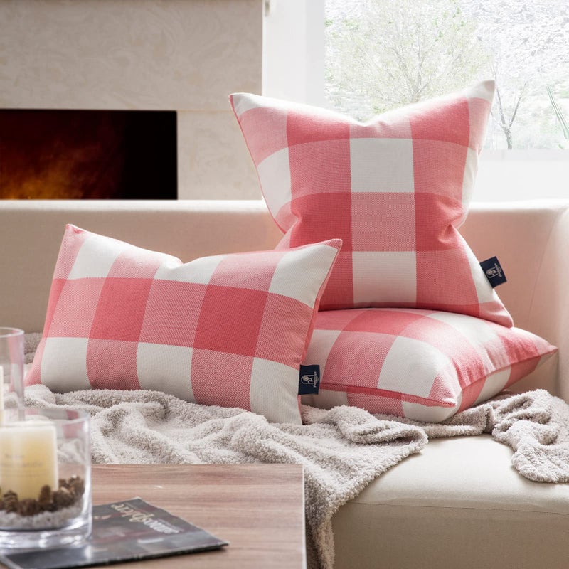 Phantoscope Pack of 2 Gingham Buffalo Check Plaid Throw Decorative Pillow Cover Outdoor Indoor Throw Pillows Farmhouse Square Pillow Cases for Home Decor Pink,18 x 18 Inches - Image 2
